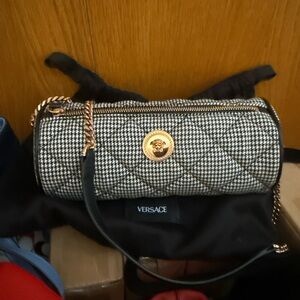 Versace Black and White Quilted Clutch with Gold Accents